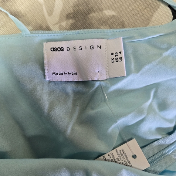 ASOS | Ruched Front High Low Frill Maxi Prom Dress in Aqua sz 4 - Picture 9 of 10